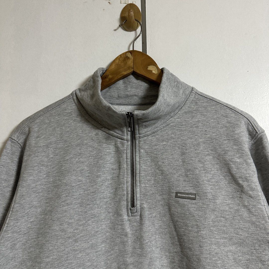 THISISNEVERTHAT Classic HDP Half Zip Sweatshirt - Heather Gray (Category: Luxury Apparel) located in General Trias. Submitted by seconddegreeco (Listing ID 1444999176, Image 3). Description: THISISNEVERTHAT Classic HDP Half Zip Sweatshirt - Heather Gray Small best fit Medium 25.5 length 22 width 26 sleeves Like new ✨ No issue.