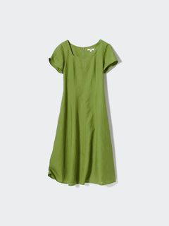 uniqlo green linen dress Uniqlo Sleeveless Linen Blend Mini Dress in Green