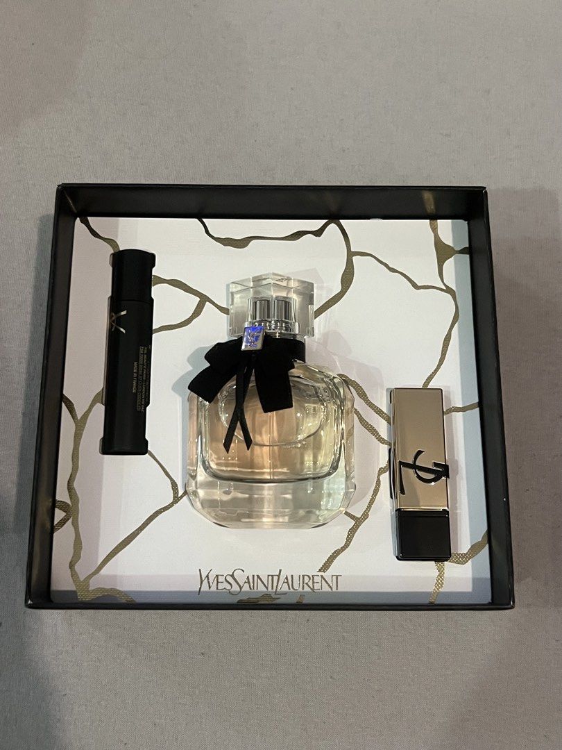 Yves Saint Laurent Mon Paris Gift Set (Category: Fragrance & Deodorants) located in Tarlac. Submitted by leyna_aa (Listing ID 1445010058, Image 3). Description: - YSL Mon Paris Eau de Parfum (50ml) - Mascara - Lipstick - All items are in their original, unopened packaging. - An ideal gift for any occasion..