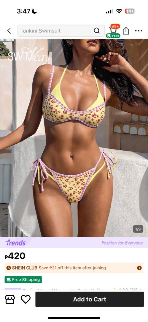 SHEIN two piece bikini | yellow Floral Bikini (Category: Bikinis & Swimsuits) located in Pasig City. Submitted by lovepinkthings (Listing ID 1445116280, Image 2). Description: - bnew - can do tiktok check out or lalamove for same day delivery.