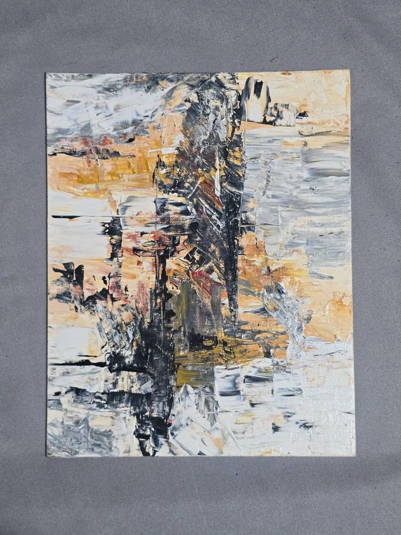 Abstract Textured Painting (Category: Art & Prints) located in Quezon City. Submitted by mfdoooom (Listing ID 1445124800, Image 1). Description: - Original abstract art piece made by 🙋‍♂️ - Heavy texture - Colors: Black, White, Yellow, Brown - Dynamic and layered feel - Adds character to any space - Ready to display - Approximately 10.5 inches by 8.5 inches Location: Quezon City Delivery: Lalamove/LBC/GoGoXpress Payment first 🙇‍♂️.