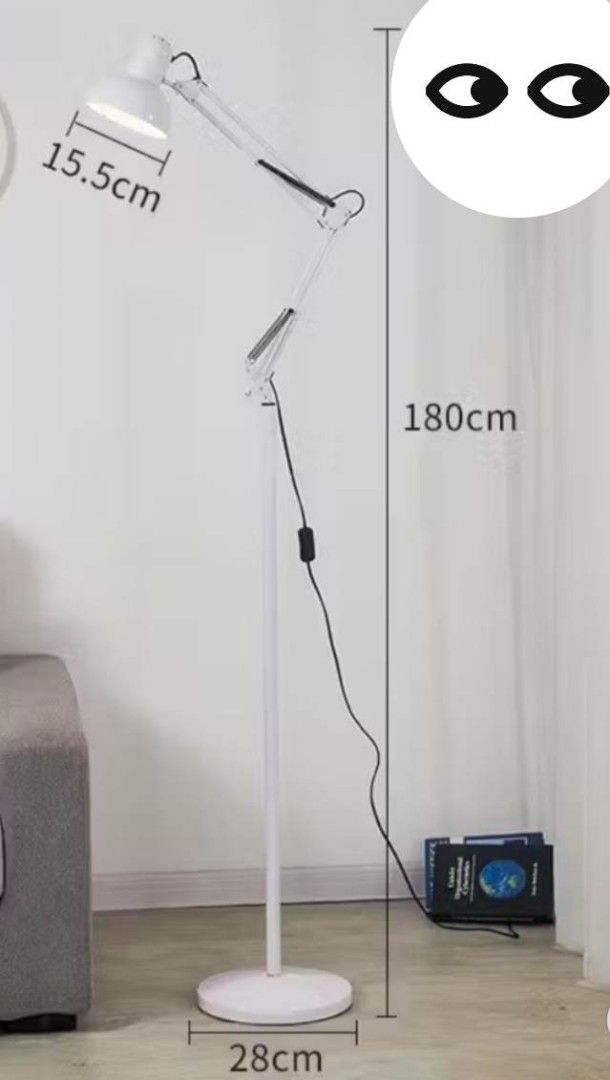 Floor Lamp - white (Category: Lighting) located in Quezon City. Submitted by maki.chan0129 (Listing ID 1445084590, Image 1). Description: - White adjustable floor lamp - Stands approximately 180cm tall - Flexible arm and head for precise light positioning - Stable and round base (28cm wide) - Lamp head is about 15.5cm wide - Ideal for reading or task lighting - no issues. makinis po walang dent or paint chipping. wires are all great. rfs - will u
