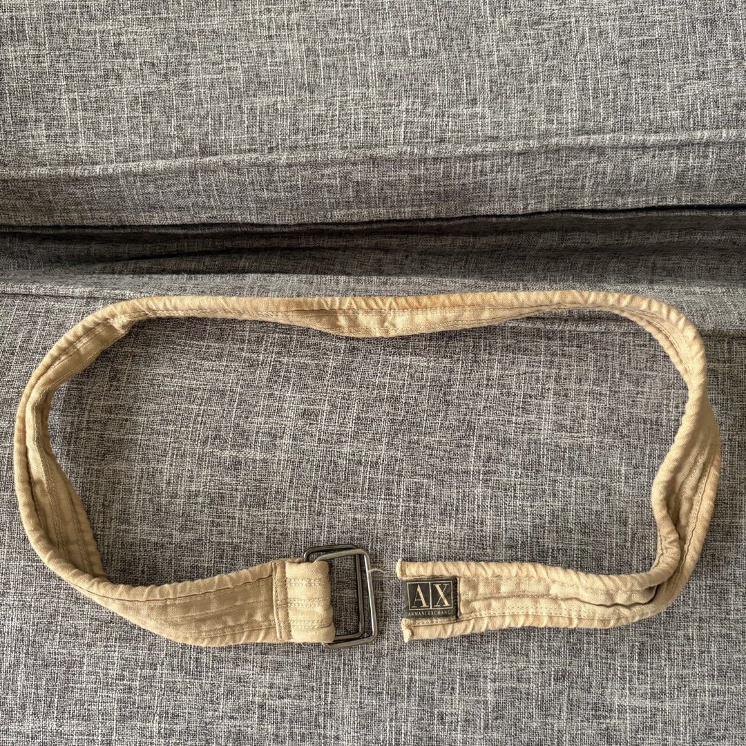Armani Exchange AX Fabric Belt (Category: Belts) located in Manila. Submitted by alextoot (Listing ID 1445080968, Image 1). Description: Some change in color due to aging RFS: Moving sale! 📦 🧾 Payment: GCash, Maya Delivery (shouldered by buyer): J&T, Grab, Lalamove Location: Metro Manila Reminders: ✅ Pay as you order ✅ Please manage your expectations since these are preowned items ✅ Carefully check the photos before buying the item ✅ No return,