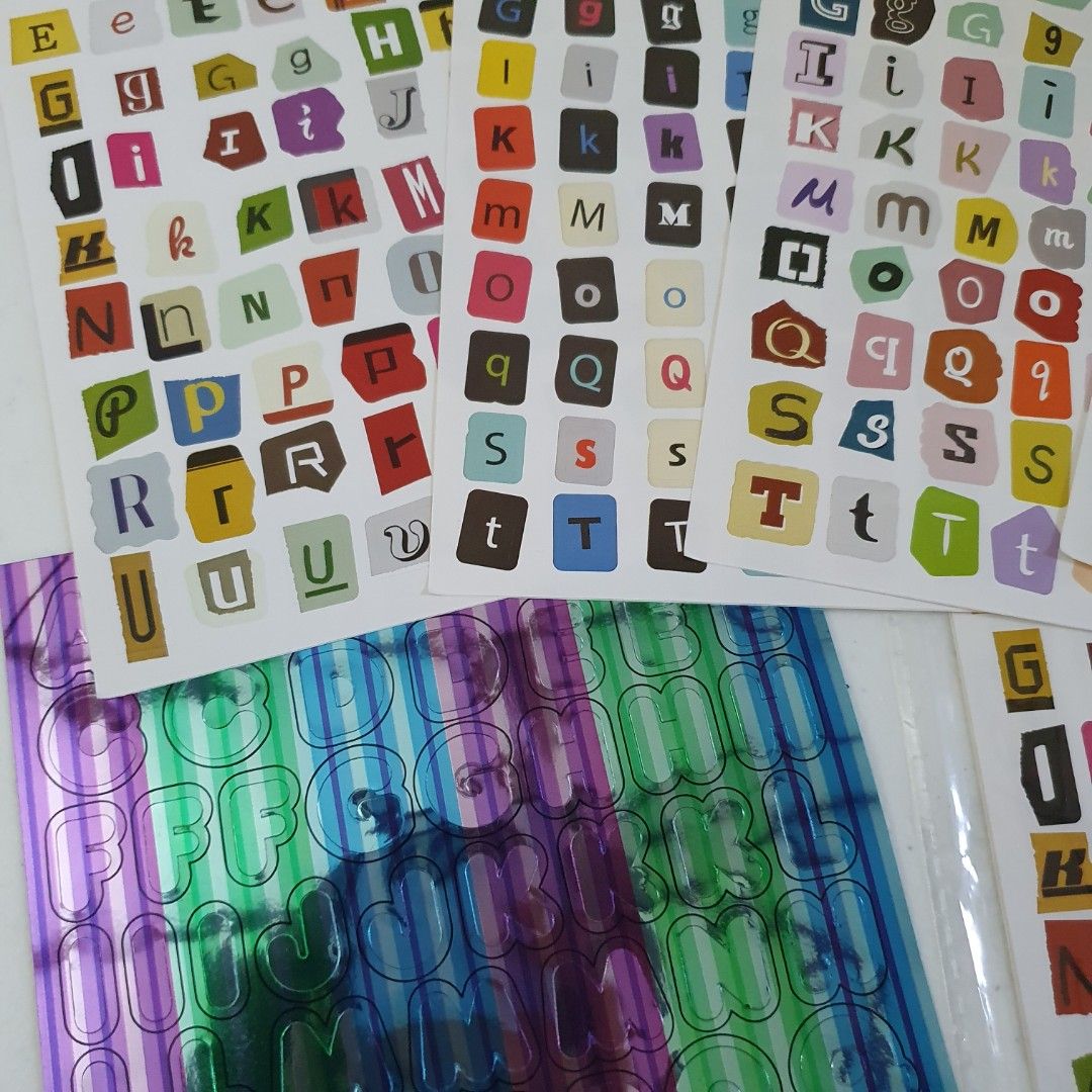 Assorted Craft Stickers - Letters, Washi Tape, Decorative (Category: Craft Supplies & Tools) located in Paranaque City. Submitted by cobien (Listing ID 1445195797, Image 2). Description: - Bundle includes alphabet stickers in various fonts and colors. 8 sheets white, 1 sheet muticolored - Features decorative japan themed washi tape roll - Also includes a roll transparent tape in different color theme of home - Ideal for journaling, scrapbooking, 