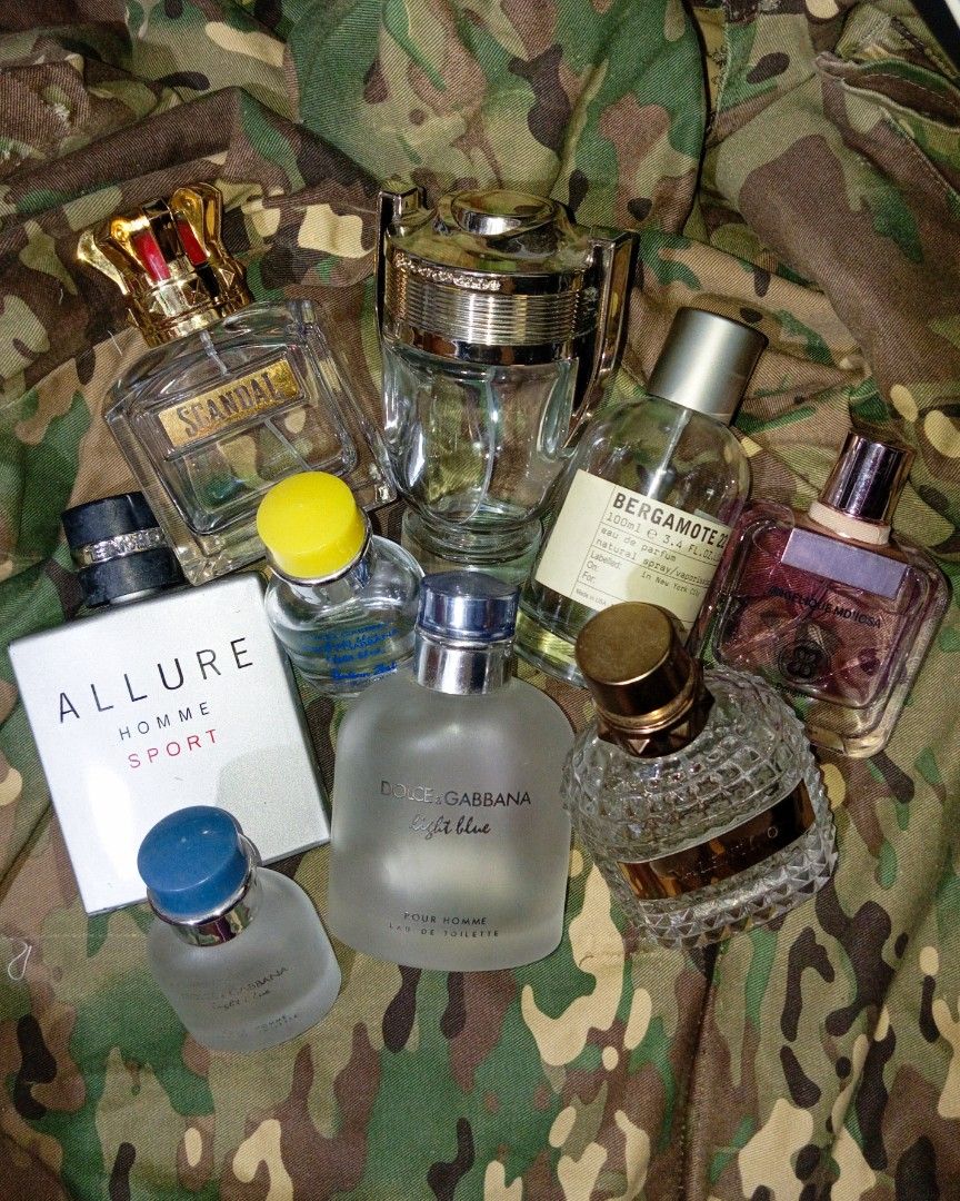 TOPG/REPS Perfume Empty Bottles (Category: Fragrance & Deodorants) located in Bulacan. Submitted by flipsrus (Listing ID 1445166695, Image 2). Description: Pic 1 Valentino Uomo Born in Roma Green Stravaganza Dolce & Gabbana Light Blue Versace Eros Maison Margiela Replica Sailing Day Miss Dior Blooming Bouquet D&G King Le Labo Iris 39 (Partial) Burberry Her (Sira yung takip) =220 Pic 2 Jean Paul Gaultier Scandal Paco Rabanne Invictus Le Labo Berga