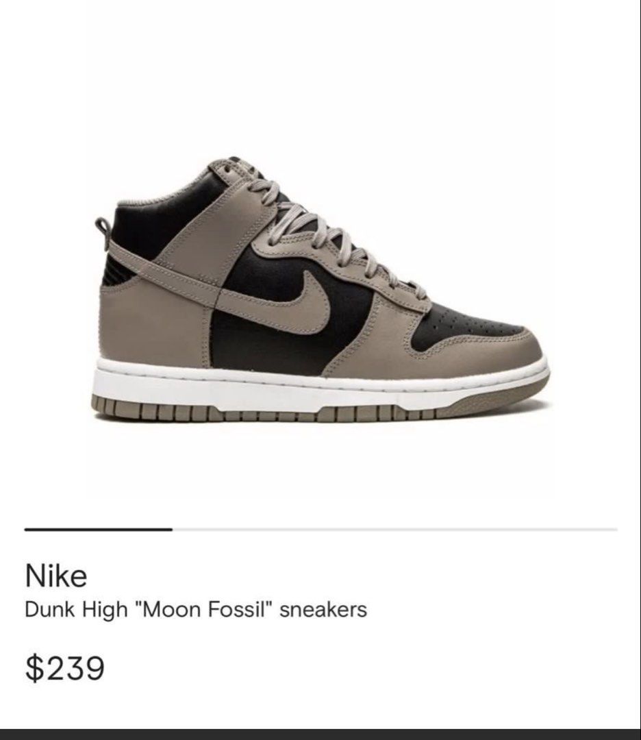 Authentic Nike Dunk High "Moon Fossil" Sneakers (Category: Sneakers) located in Quezon City. Submitted by letsdeclutter101 (Listing ID 1445156636, Image 1). Description: - Nike Dunk High "Moon Fossil" - Size: US 8.5 / EUR 40 - Colorway: Grey and Black - Condition: Great for casual wear or collection - Grab these popular kicks!.