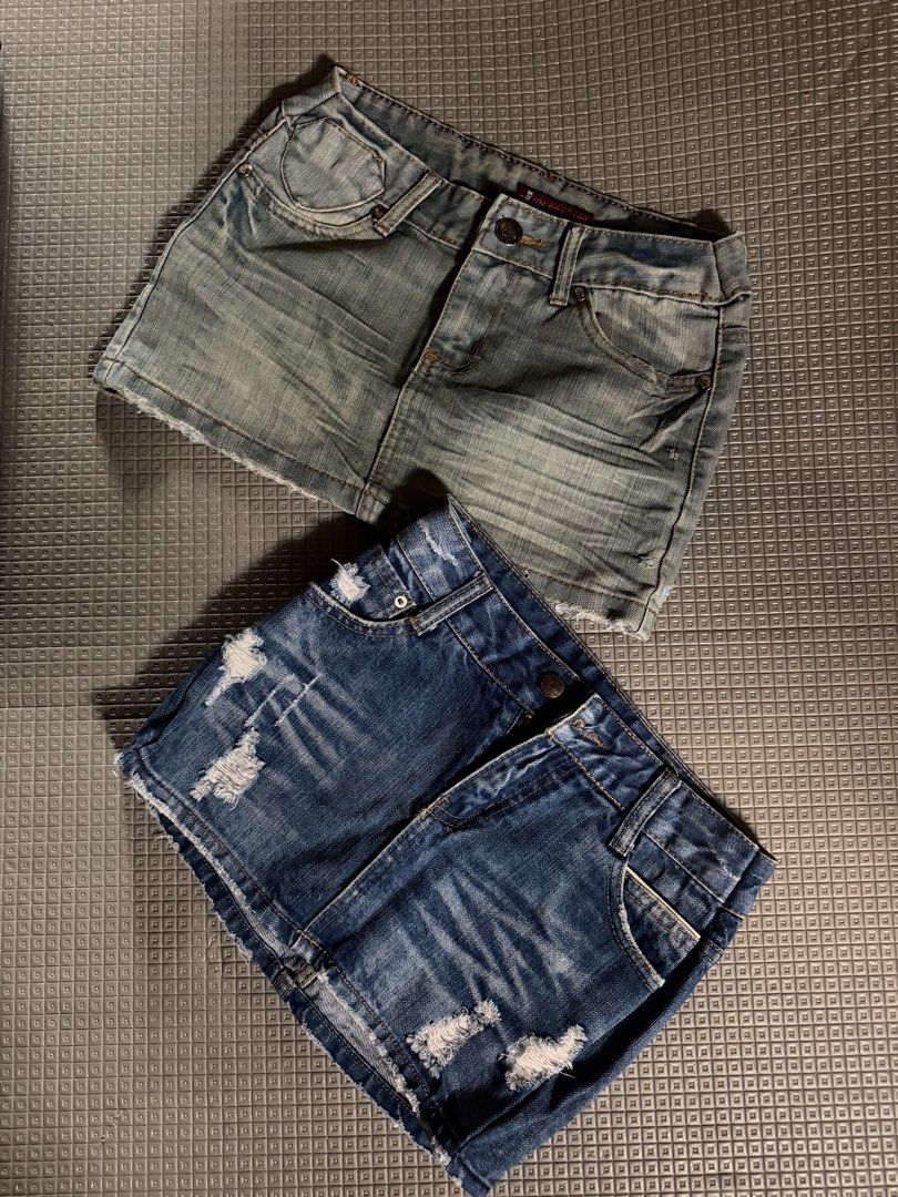B1T1 rework thrifted skirts (Category: Skirts) located in Caloocan City. Submitted by andraaa_ (Listing ID 1445178729, Image 1). Description: - light & dark wash mini skirt - rework mini skirt - can fit xxs- xs -pm for we.