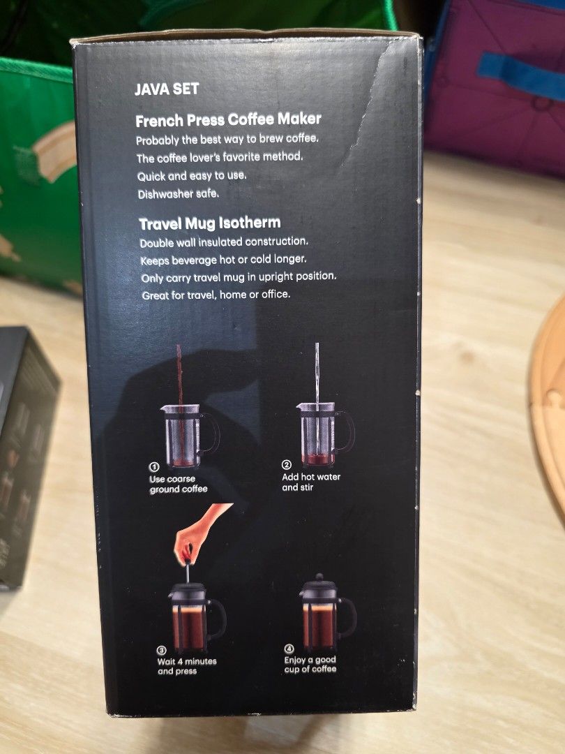 Bodum Java Set (Category: Coffee Machines & Makers) located in Singapore. Submitted by shannelka (Listing ID 1445061978, Image 2). Description: Brand new in box. Retails around $50. https://tangs.com/product/java-set-coffee-maker-8-cup-10-l-34-oz-and-travel-mug-035-l-12-oz.