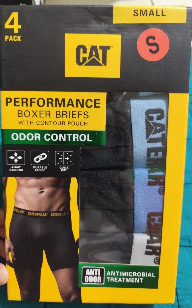 CAT Performance Boxer Briefs - 4 Pack - Small - Odor Control (Category: Underwear) located in Imus. Submitted by jmakati22717201 (Listing ID 1445165188, Image 1). Description: - 4-pack CAT Performance Boxer Briefs - Size: Small - Odor control & antimicrobial treatment - Contour pouch for support - Durable stretch fabric - Quick-dry material - Stay-put leg design to prevent riding up - Anti-chafing for comfort - Ideal for everyday wear.