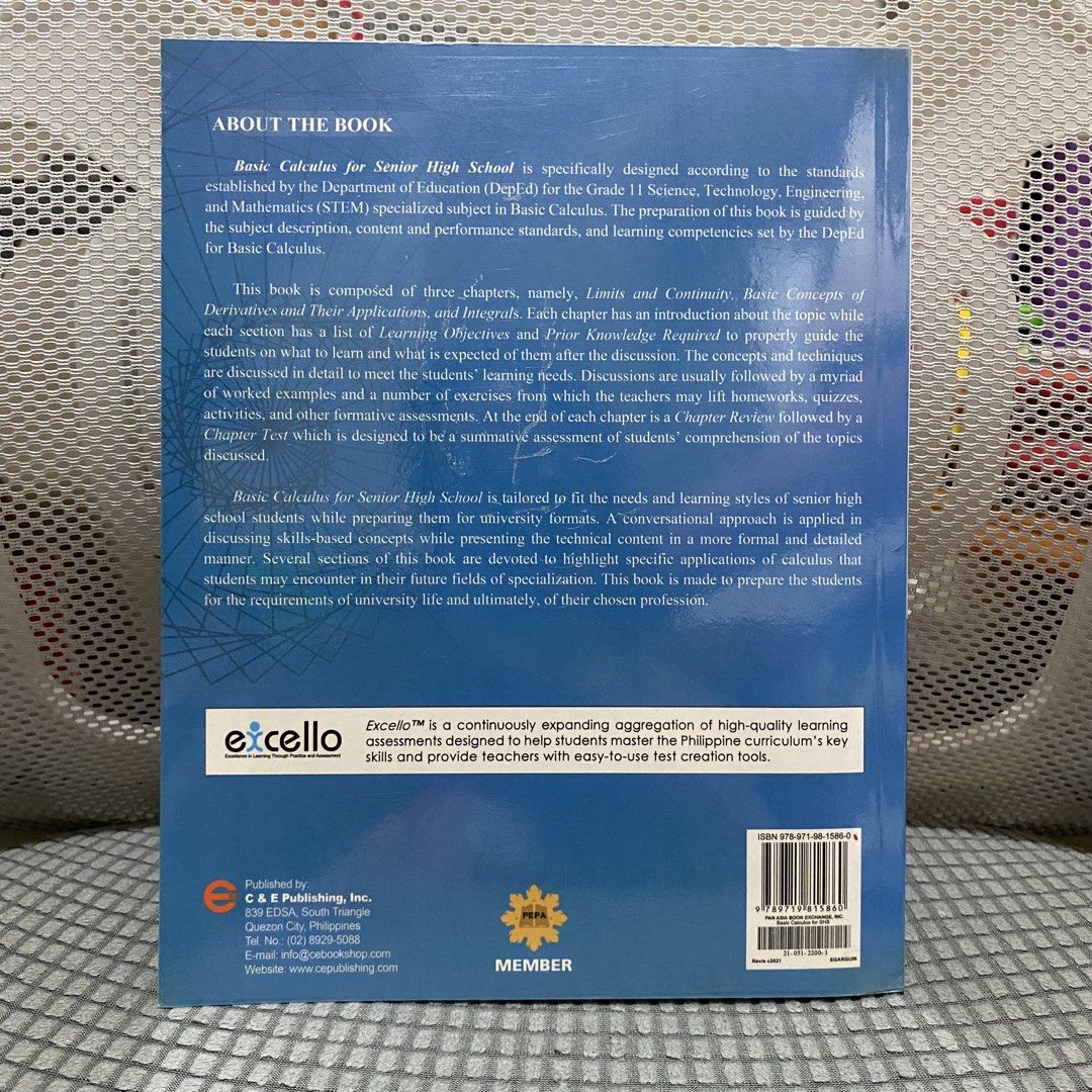 C&E Publishing Inc Basic Calculus SENIOR HIGH SCHOOL SHS BOOK (Category: Textbooks) located in Cavite. Submitted by star444ngel (Listing ID 1445117161, Image 2). Description: .