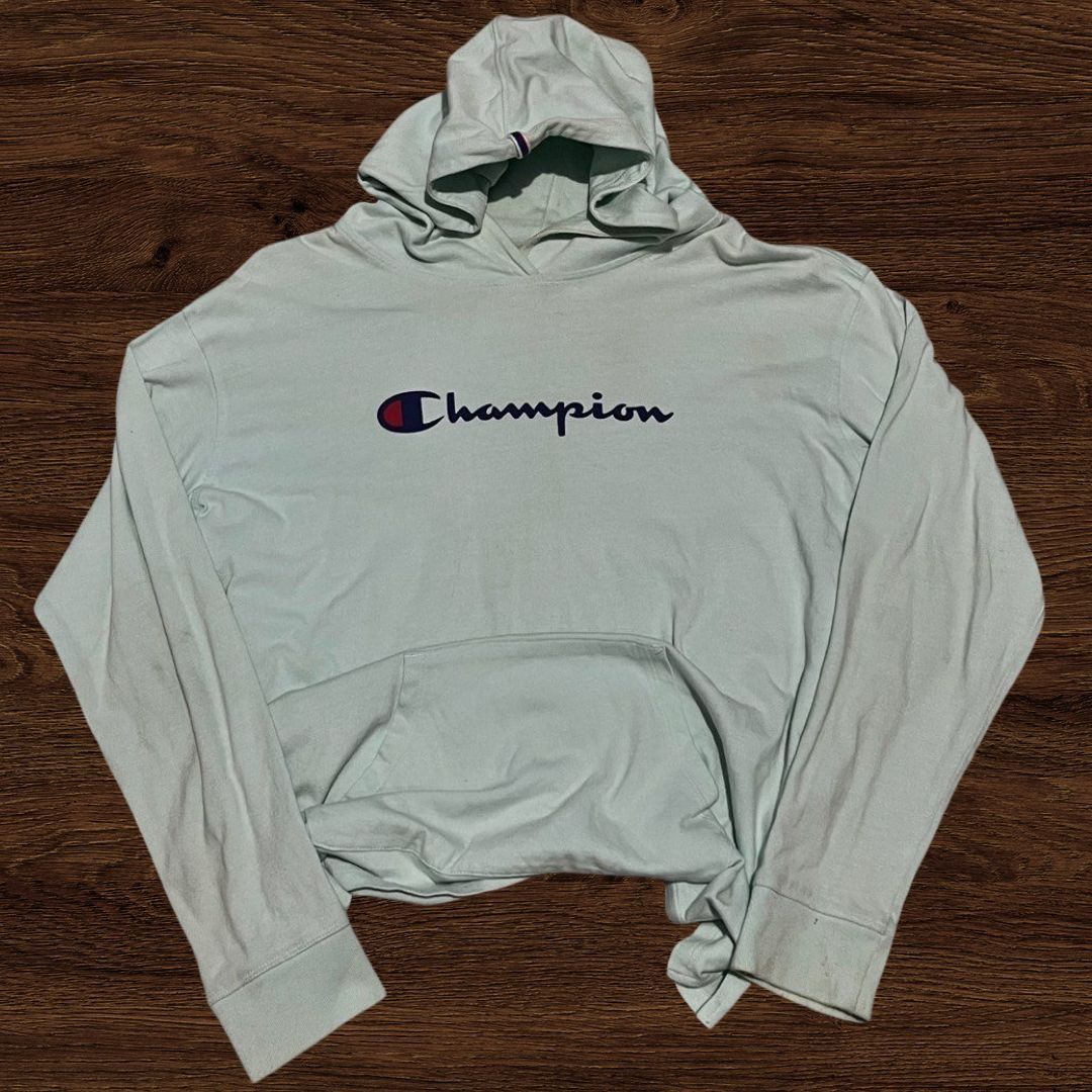 Champion Sweater Hoodie Jacket Baby Blue Script Logo (Category: Coats, Jackets and Outerwear) located in Batangas. Submitted by x.coutures (Listing ID 1445141302, Image 1). Description: 𝚡.𝚌𝚘𝚞𝚝𝚞𝚛𝚎𝚜 𝚘𝚗 𝚒𝚐 & 𝚌𝚊𝚛𝚘𝚞 Item: Champion Sweatshirt Baby Blue Hoodie🙌 Dimensions as follows Length: 26 inches Width: 21 inches Condition: Very Good Issues: need wash -No Deletion of comment nor flaking 🙏. -Please manage your expectations since a