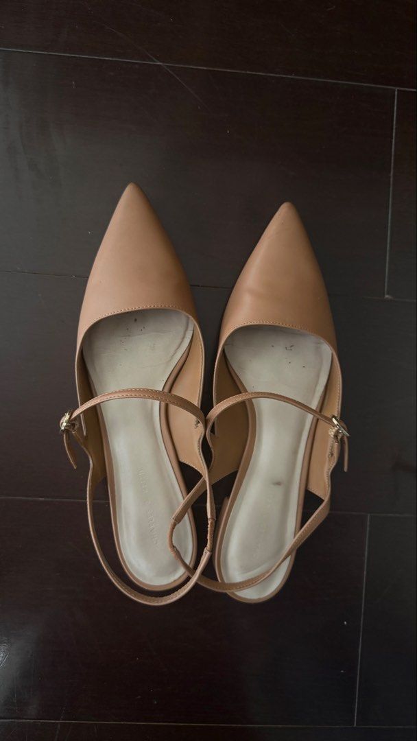 Charles & Keith Slingback Pointed Toe Flats (Tan, White, Black) Size 10 (Category: Flats & Sandals) located in Mandaluyong City. Submitted by _buymystuff_ (Listing ID 1445054049, Image 2). Description: Barely used Charles & Keith Slingback Flats I bought in 3 colors (Tan, Cream, Black). Used a few times for work, Super comfy and can be dressed up or down! Sizes: Tan - 39 White and Black - 40 450 each or 1200 if you buy all 3 colors :) RFS: downsi