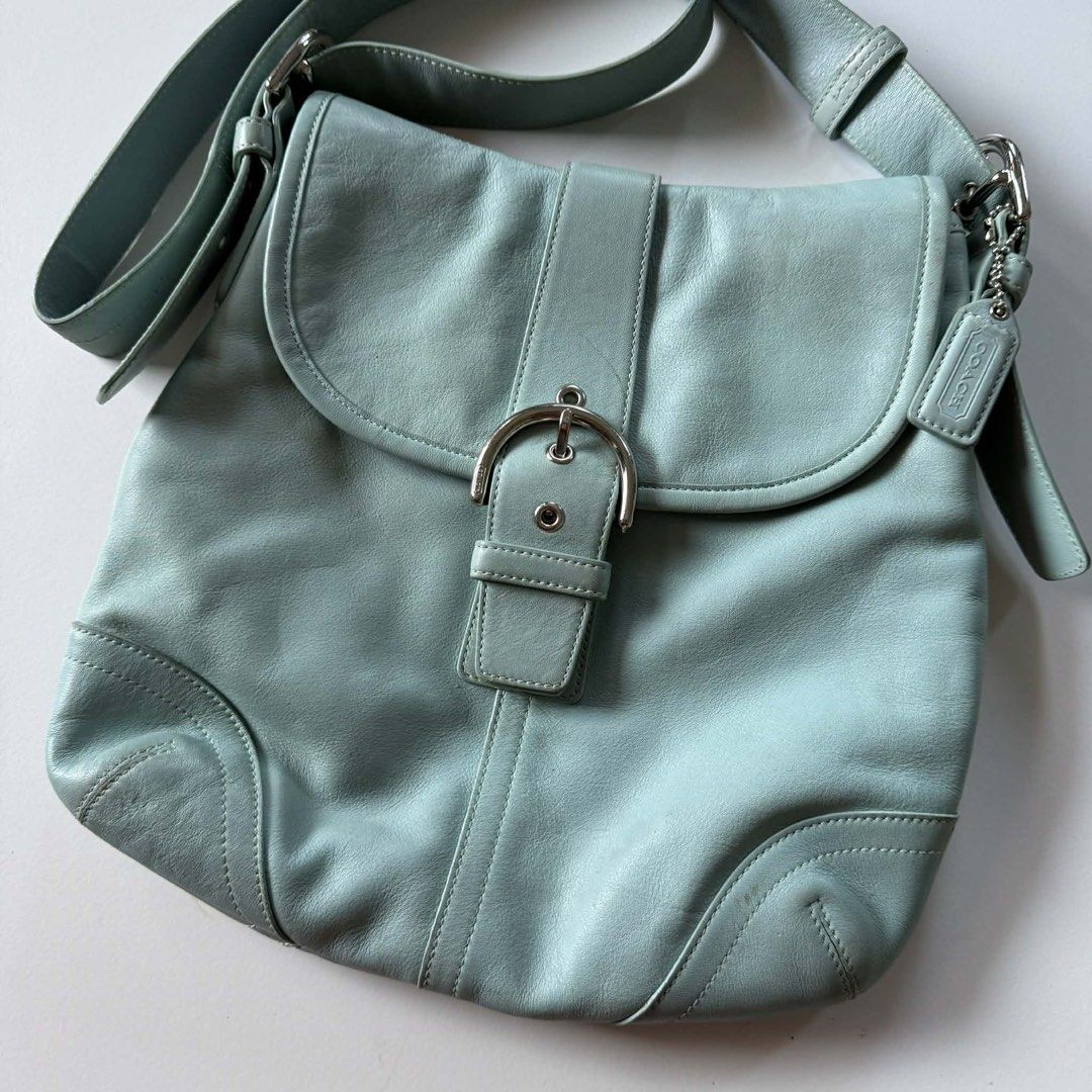 COACH LEATHER 9480 (Category: Cross-body Bags) located in Macabebe. Submitted by yourdita (Listing ID 1445230067, Image 1). Description: Authentic Coach 9840 rare baby blue 22 years old bag minimal issue seen on photo.