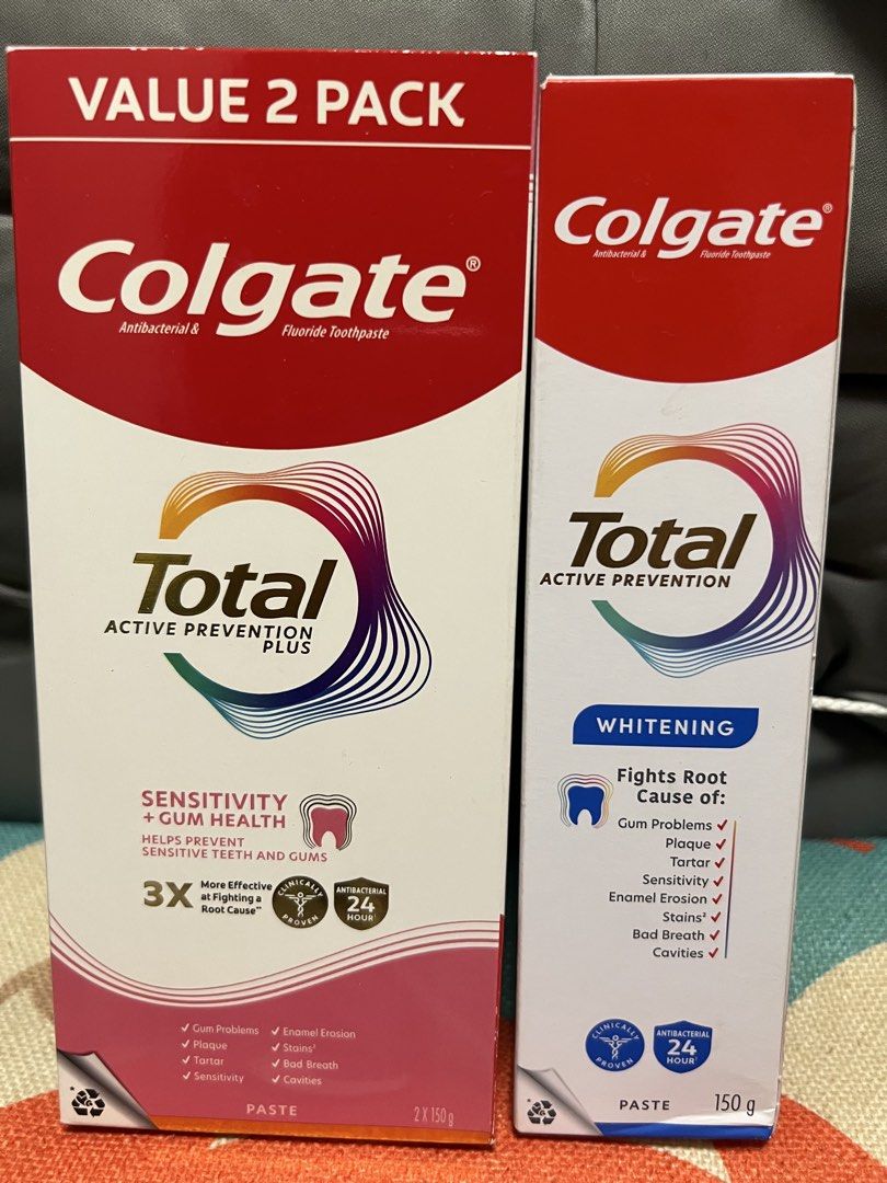 Colgate Toothpaste (Category: Oral Care) located in Singapore. Submitted by iloveminseok (Listing ID 1445227149, Image 1). Description: Brand new in box, expiry as shown Value Pack has 2 inside: $12 Whitening: $6 Allfor $16.
