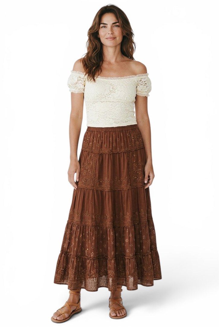 Cream Lace Off-Shoulder Crop Top (Category: Others Tops) located in Roxas City. Submitted by plumpop_ (Listing ID 1444912210, Image 1). Description: - Cute cream lace crop top - Off-shoulder style - Short puff sleeves - Ruffled neckline and hem - Pairs well with high-waisted jeans or skirts - Feminine and pretty design - Ideal for summer days or casual evenings.
