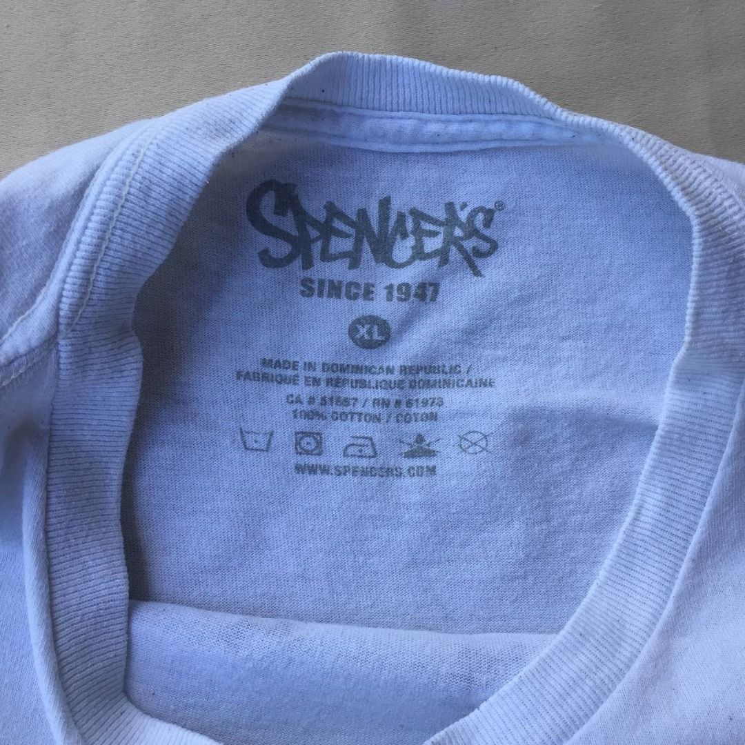 Cursed funny tee Spencers White t shirt (Category: Tshirts & Polo Shirts ) located in Pagsanjan. Submitted by ovothrift (Listing ID 1445198603, Image 3). Description: length -28 width pit to pit - 23 xl to xxl very good condition no issue need wash 8/10 overall condition Feel free to message me if you have questions or want more photos random freebies each order.