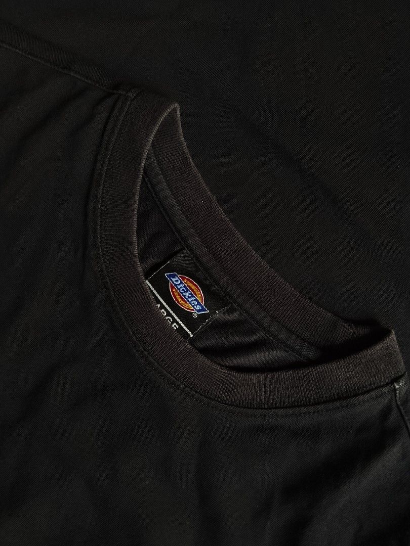 Dickies T-shirt Black (Category: Tshirts & Polo Shirts ) located in Alaminos. Submitted by lets_declutterrr (Listing ID 1445164141, Image 2). Description: Dickies Off/Legit • Dimes: 27.5 × 20 • Issue: faded neckline • Color rate - 9/10 • Overall condition - 9/10 250 + sf💸 note: Faded lang neckline, the rest black na black pa. No lints no pinholes kapal ng tela. LOC: Alaminos City Pangasinan MOP: Gcash MOD: LBC / J&T .