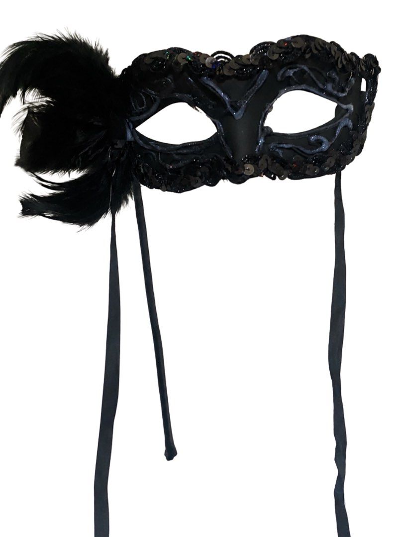 Elegant Black Masquerade Mask (Feather + Stick Handle) (Category: Occasions & Party Supplies) located in Manila. Submitted by goodfindsmnl_ (Listing ID 1445099360, Image 3). Description: - Black masquerade masks (3 pcs) - Can be bought as set (₱500 for 3 pcs) or separately (₱200 each) - Elegant lace & sequin details - Used once, excellent condition.
