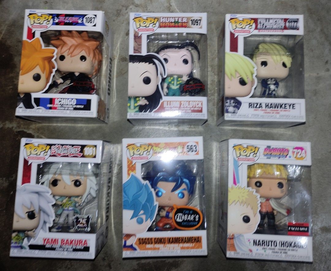 Funko Pop Lot Sale / Per Piece (Category: Designer & Blind Box Toys) located in Quezon City. Submitted by cactusdude (Listing ID 1445147412, Image 1). Description: Funko Pop: Ichigo (1087) - 500 Illumi Zoldyck (1097) - 500 Riza Hawkeye (1177) - 350 Yami Bakura (1061) - 400 SSGSS Goku Kamehameha (563) - 500 8-9/10 Naruto Hokage (724) BIB - 375 Winnie The Pooh (252) - 650 ❌ SOLD ❌ Piglet (253) - 650 Eeyore (254) - 650 Roo (255) - 650 Heffalump (256