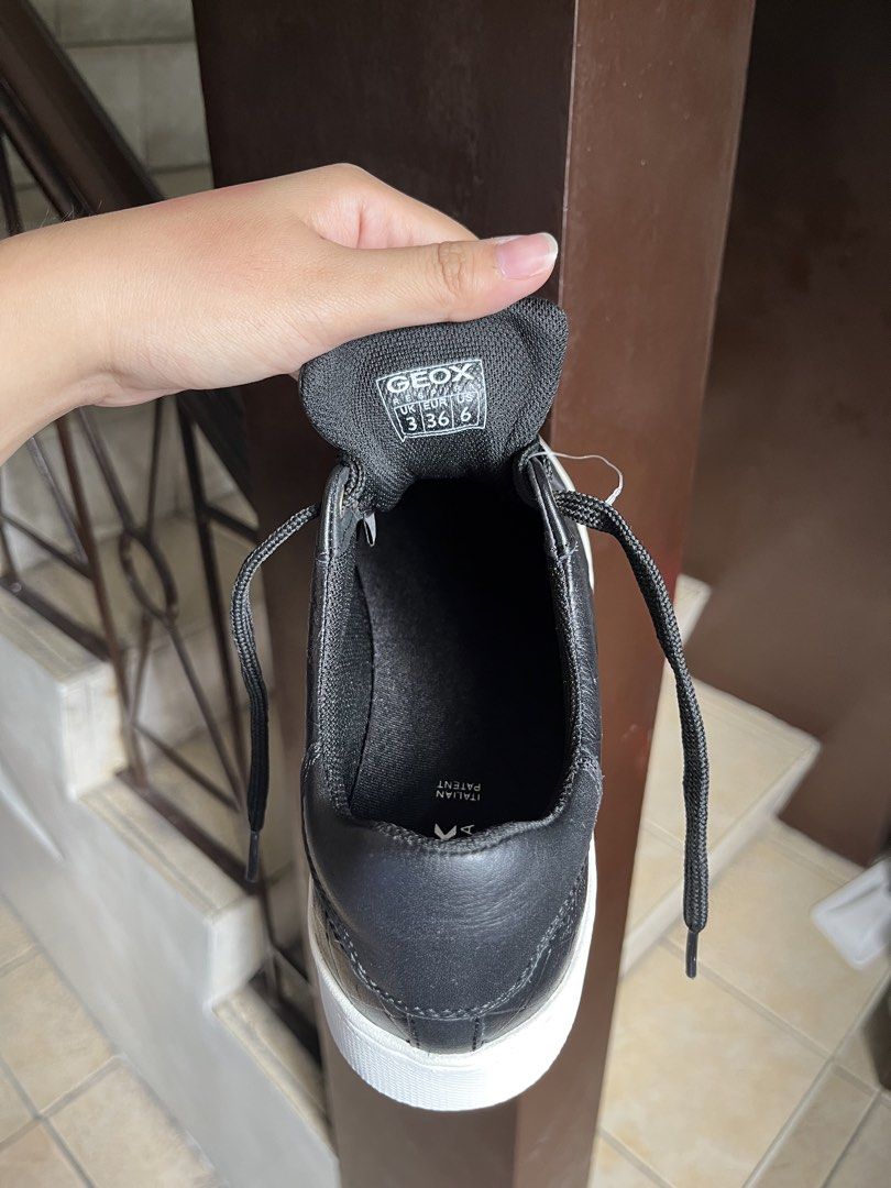 Geox Black Quilted Leather Platform Sneakers (Category: Sneakers) located in Manila. Submitted by hufalarjul68730 (Listing ID 1445216372, Image 2). Description: - Brand: Geox - Color: Black - Style: Lace-up sneakers - Features: Quilted pattern, platform sole for extra height - Italian patent - Size: 36 EU / 3 UK - Ideal for: Everyday wear.