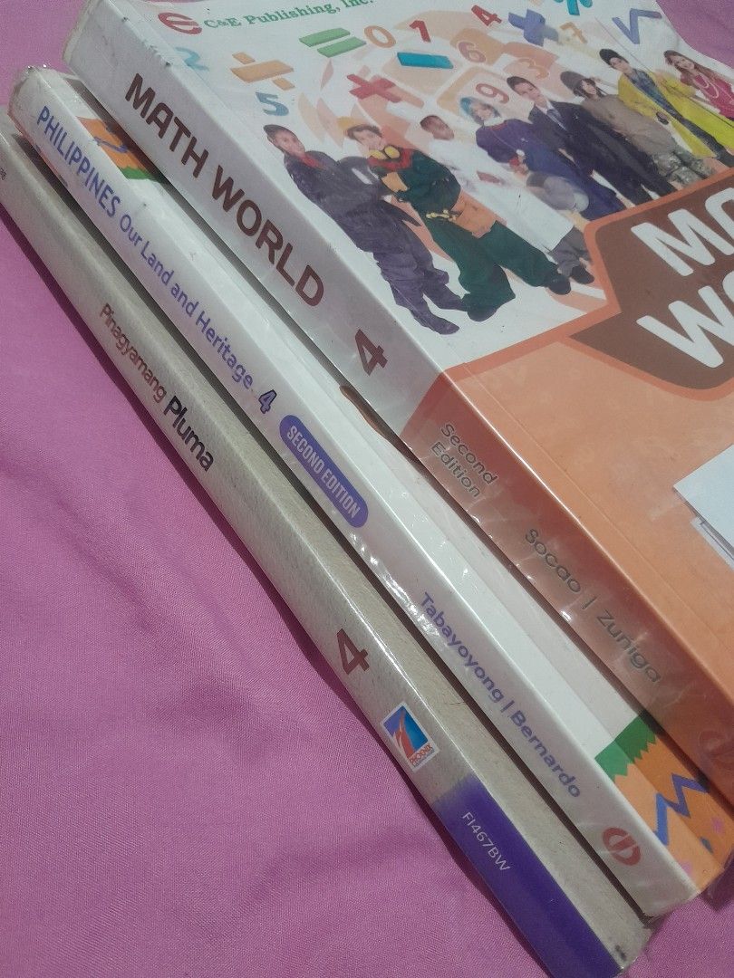 Grade 4 Textbooks: Math, Social Studies, Filipino (Category: Textbooks) located in Quezon City. Submitted by warmturtle.ba931b (Listing ID 1445085236, Image 2). Description: - Grade 4 Textbook Bundle 150 php each book - Includes: Math World (Second Edition), Philippines: Our Land and Heritage [SOLD] Pinagyamang Pluma - Condition: Some pages have highlighting and notes - Ideal for: Review or supplementary learning - Selling as a bundle or individu