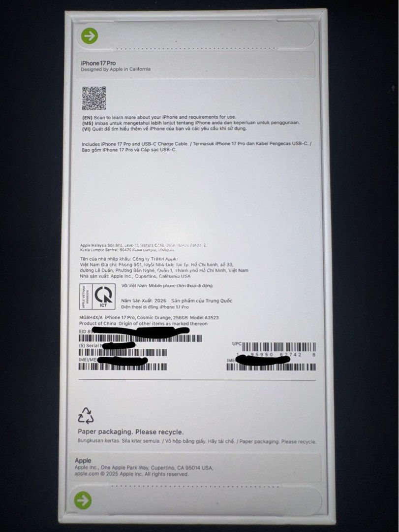 iPhone 17 Pro (sealed brand new) (Category: iPhone 17 Series) located in Manila. Submitted by xiaofan9999 (Listing ID 1445227558, Image 2). Description: - Brand new, sealed iPhone 17 Pro - Storage: 256GB - Color: Cosmic Orange - NTC and FU certified - Original packaging intact - Meetups available at Festival Mall Food Court, Muntinlupa City.