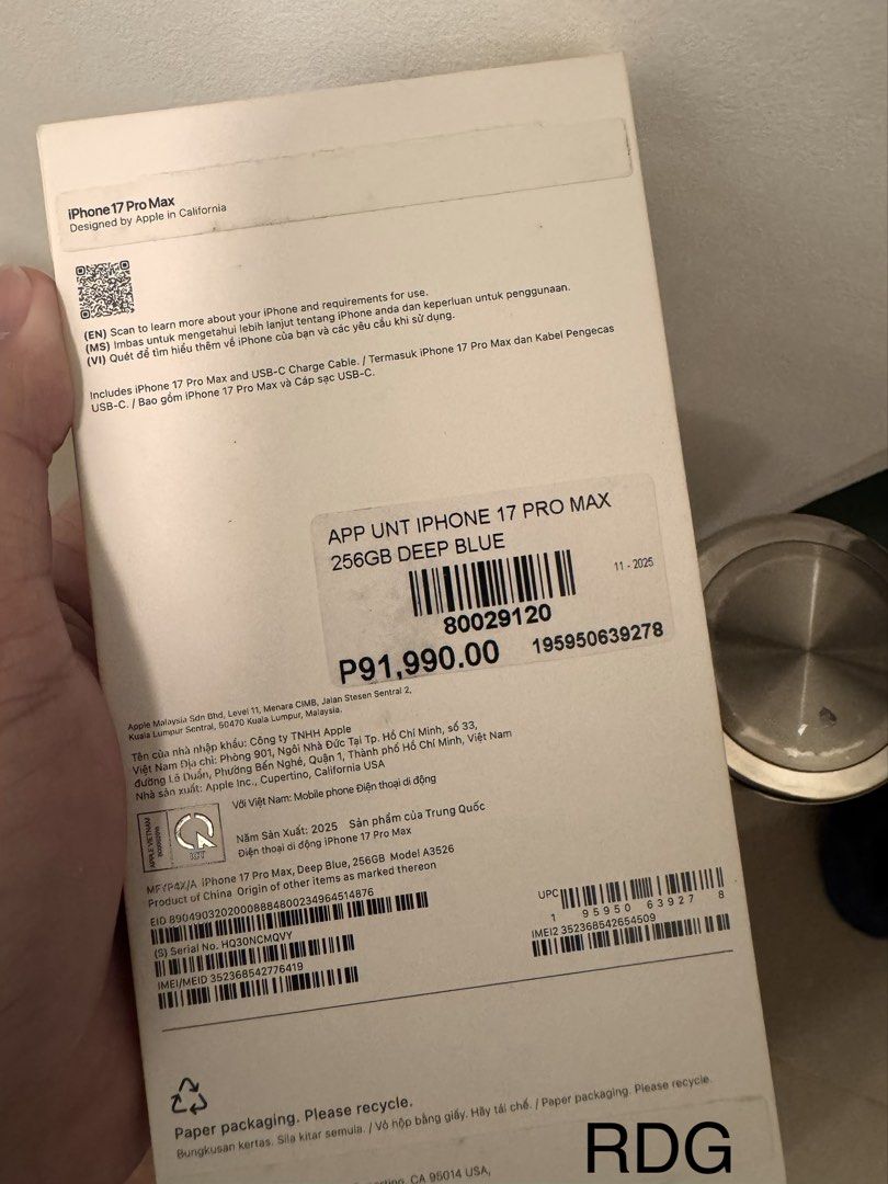 Iphone 17promax 256GB Deep Blue (Category: iPhone 17 Series) located in Manila. Submitted by torrix (Listing ID 1445139353, Image 3). Description: Iphone 17promax 256GB Deep blue NTC Approved 100% BH No dents nor scratches Complete package •Box (same imei) •Unused cord •Case Pwede rin straight swap sa Silver. .