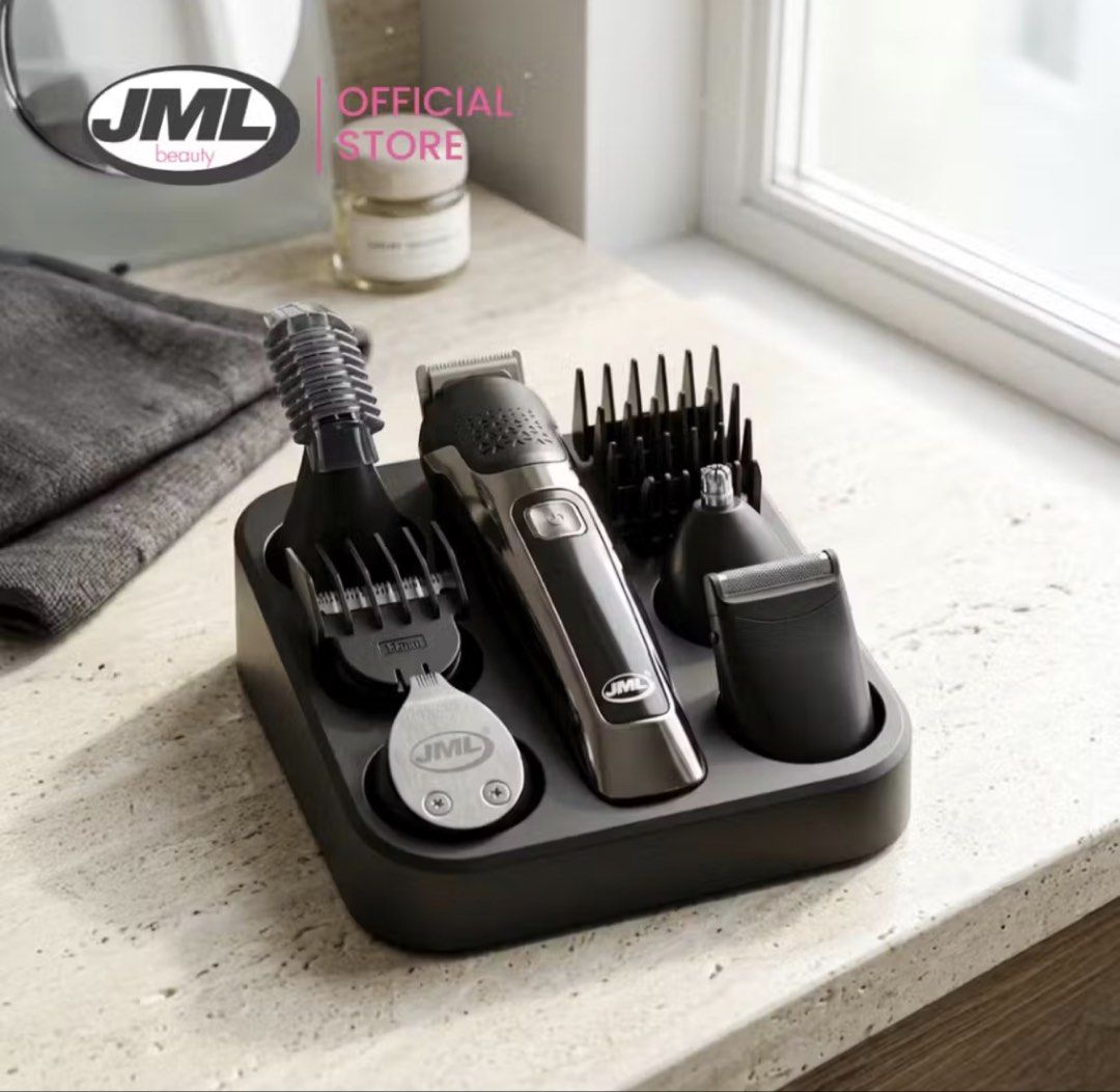 JML Trim Master 15-in-1 Cordless Grooming Kit (Category: Hair) located in Paranaque City. Submitted by alyykim (Listing ID 1445083065, Image 1). Description: - JML Trim Master 15-in-1 Grooming Kit - Includes 6 cutting heads: - Foil shaver (used once) - Precision detailer - Hair trimmer - Ear & nose trimmer - Beard trimmer (used once) - Body trimmer - Comes with 9 accessories (all unused) - storage stand included - Rechargeable and cordless design