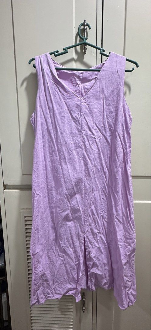 Lavender Sleeveless V-Neck Dress with Split Hem (Category: Dresses) located in Caloocan City. Submitted by keanecleaned (Listing ID 1445045605, Image 1). Description: - Sleeveless lavender dress - V-neckline with front gather detail - Comfortable and simple design - Hem split for easy movement - Ideal for casual outings or layering.
