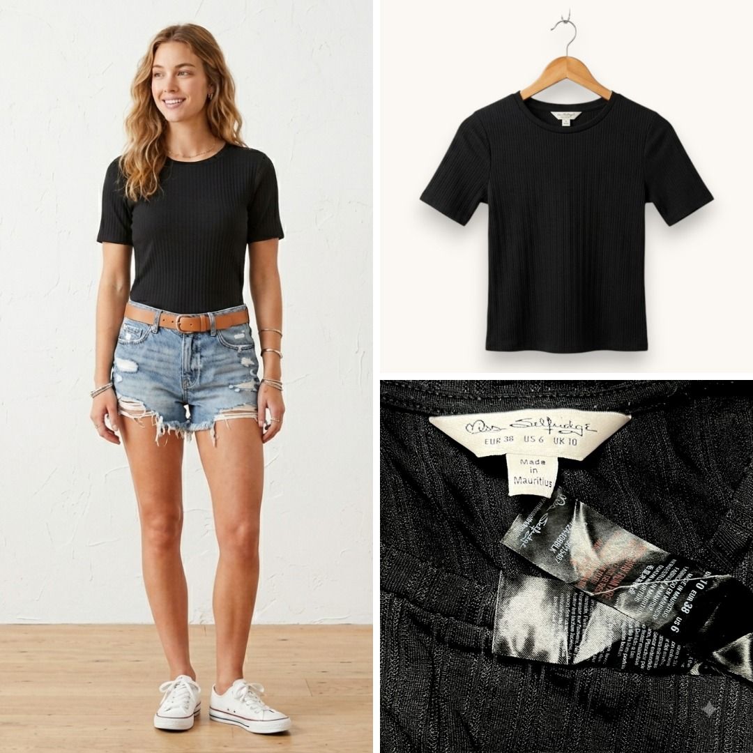 MISS SELFRIDGE Black Ribbed Shirt (Category: Shirts) located in Las Pinas. Submitted by curatedbysharm (Listing ID 1445051111, Image 1). Description: chest: 34” ribbed, stretchy 📌 FREE SHIPPING on ₱1K+ orders 📋 To order: Send Name, Full Address, & Contact Info. Invoice will follow shortly as confirmation! 🎀.