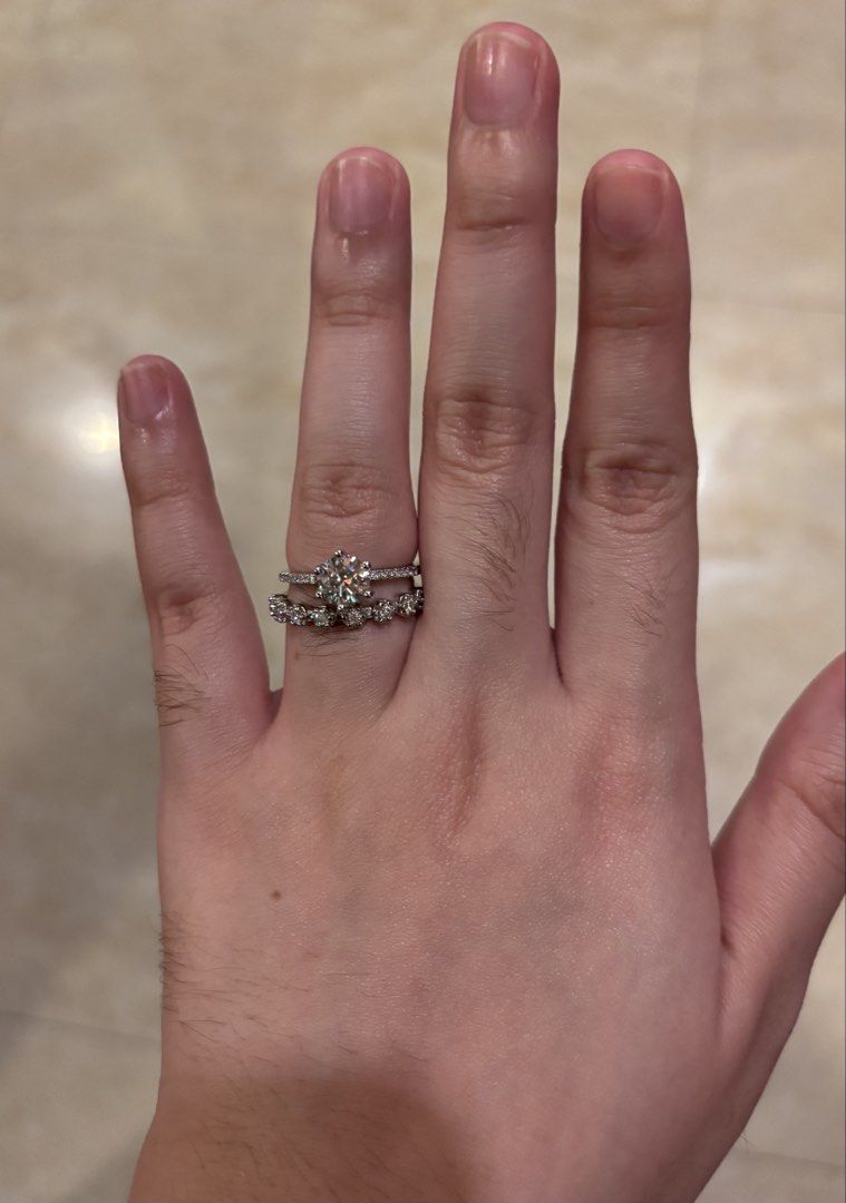 Moissanite Engagement/Wedding Ring Set (Category: Rings) located in Davao. Submitted by edelweisslove.0530 (Listing ID 1445048817, Image 3). Description: Moissanite Wedding Ring Set Size: Adjustable Passed Diamond Test Titanium Setting, non-tarnish With free ring box included Sold as pair ONLY Willing to do meet ups anywhere in Davao City.