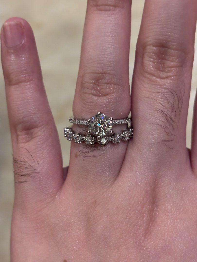 Moissanite Engagement/Wedding Ring Set (Category: Rings) located in Davao. Submitted by edelweisslove.0530 (Listing ID 1445048817, Image 2). Description: Moissanite Wedding Ring Set Size: Adjustable Passed Diamond Test Titanium Setting, non-tarnish With free ring box included Sold as pair ONLY Willing to do meet ups anywhere in Davao City.