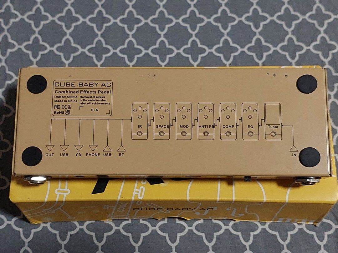 M-VAVE CUBE BABY AC Combined Effects Pedal (Category: Musical Instruments) located in Manila. Submitted by mreggg (Listing ID 1445231017, Image 2). Description: - M-VAVE CUBE BABY AC Combined Effects Pedal - Functions: IR, Space, Mod, Anti-Fp, Comp, EQ, Tuner - Power: USB 5V 500mA, Battery operated - Connectivity: USB, Phone, Bluetooth (BT) - Includes original box - Ideal for guitarists doesn't not include wires or manual, just the pedal. .