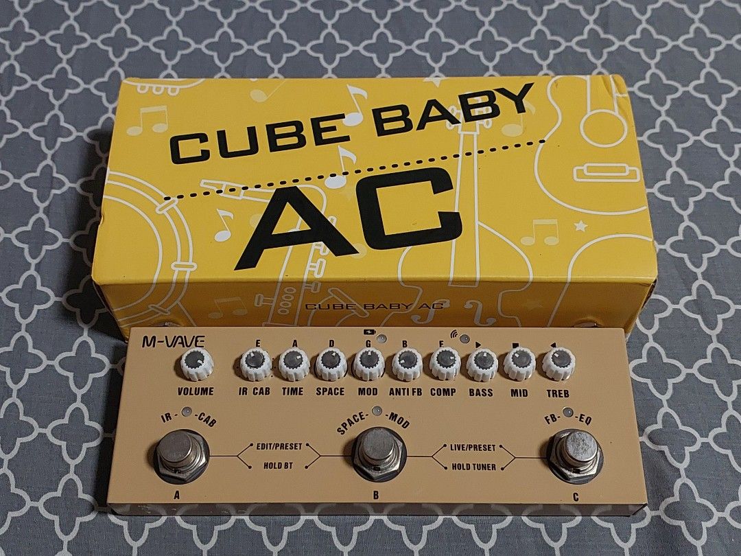 M-VAVE CUBE BABY AC Combined Effects Pedal (Category: Musical Instruments) located in Manila. Submitted by mreggg (Listing ID 1445231017, Image 1). Description: - M-VAVE CUBE BABY AC Combined Effects Pedal - Functions: IR, Space, Mod, Anti-Fp, Comp, EQ, Tuner - Power: USB 5V 500mA, Battery operated - Connectivity: USB, Phone, Bluetooth (BT) - Includes original box - Ideal for guitarists doesn't not include wires or manual, just the pedal. .