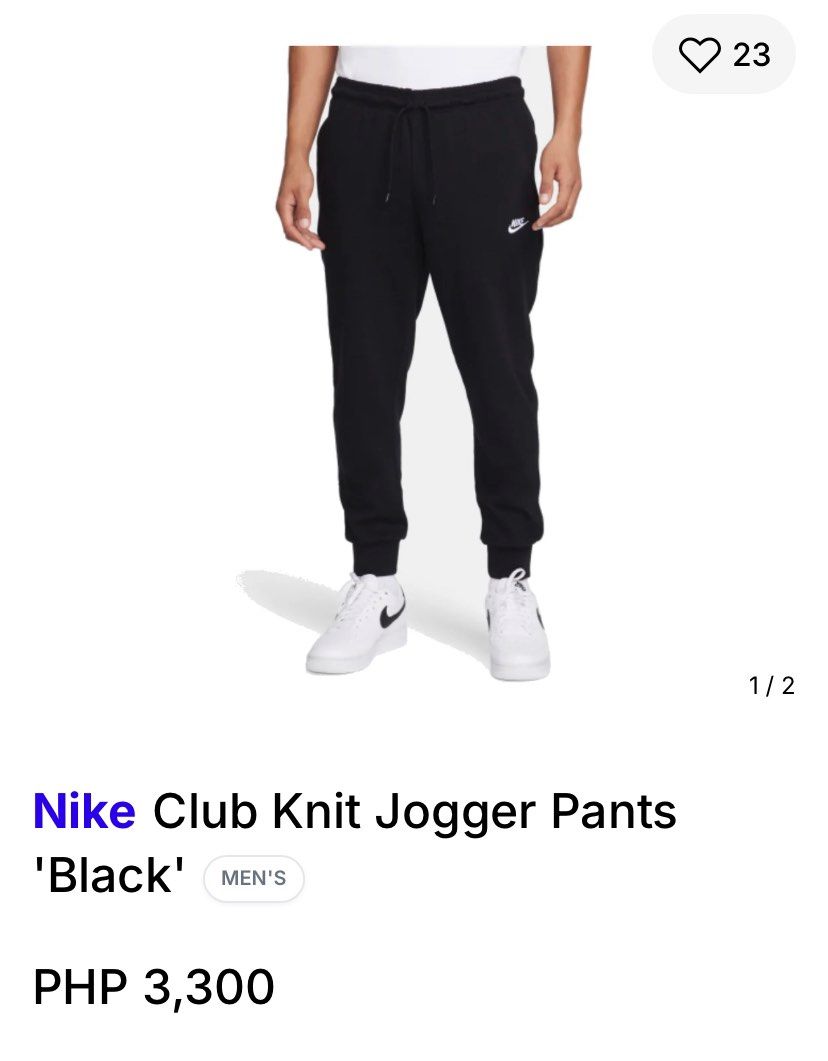 Nike Club Knit Jogger Pants (Category: Joggers) located in Aurora. Submitted by cpr_garments13 (Listing ID 1445165877, Image 2). Description: Medium Measurements Waist:30-34 Length:37 Excellent condition No issues .