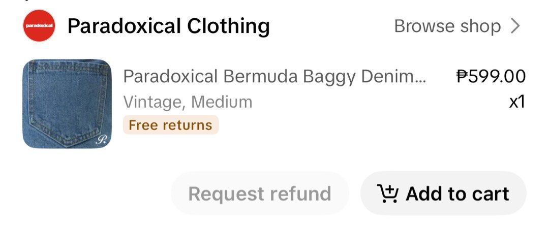 Paradoxical Bermuda Baggy Denim Shorts - Medium (Category: Shorts) located in San Fernando. Submitted by elyydeclutters (Listing ID 1445120136, Image 3). Description: - Paradoxical Clothing Bermuda Baggy Denim Shorts - Vintage style - Size: Medium - Measurements: Waist 28", Hips 43", Length 16.5" - Classic denim wash - Ideal for a casual look.