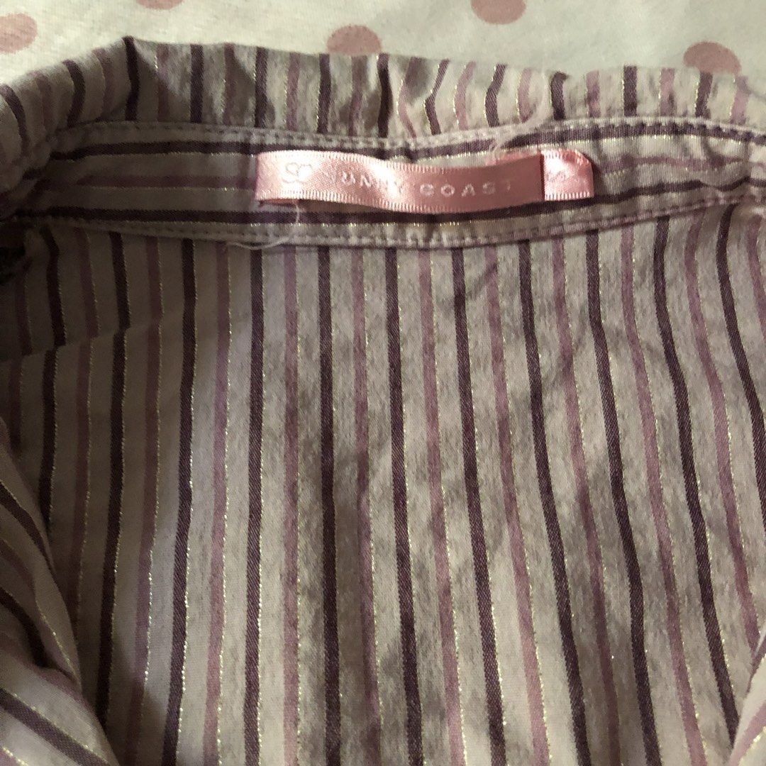 Pink Neapolitan Y2k 00s Striped Button-Up Shirt (Category: Blouses) located in Batangas. Submitted by fairycentral (Listing ID 1445069888, Image 2). Description: - tight around the chest area esp if u have a bigger bust.
