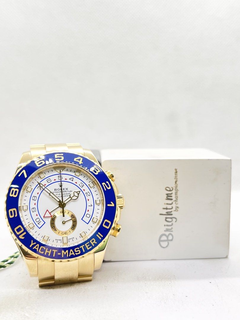 Pre Owned Rolex Oyster Yacht-Master II 116688 White Dial Automatic Yellow Gold Casing Bracelet ( July 18 ) (Category: Watches) located in Singapore. Submitted by brightime (Listing ID 1445160546, Image 3). Description: Pre Owned Rolex Oyster Yacht-Master II 116688 White Dial Automatic Yellow Gold Casing Bracelet ( July 18 ) ** Pre-Owned ** ** Mint Condition ** Model : 116688 Also known as : Oyster Yacht-Master II Case size : 44mm Dial : White Dia