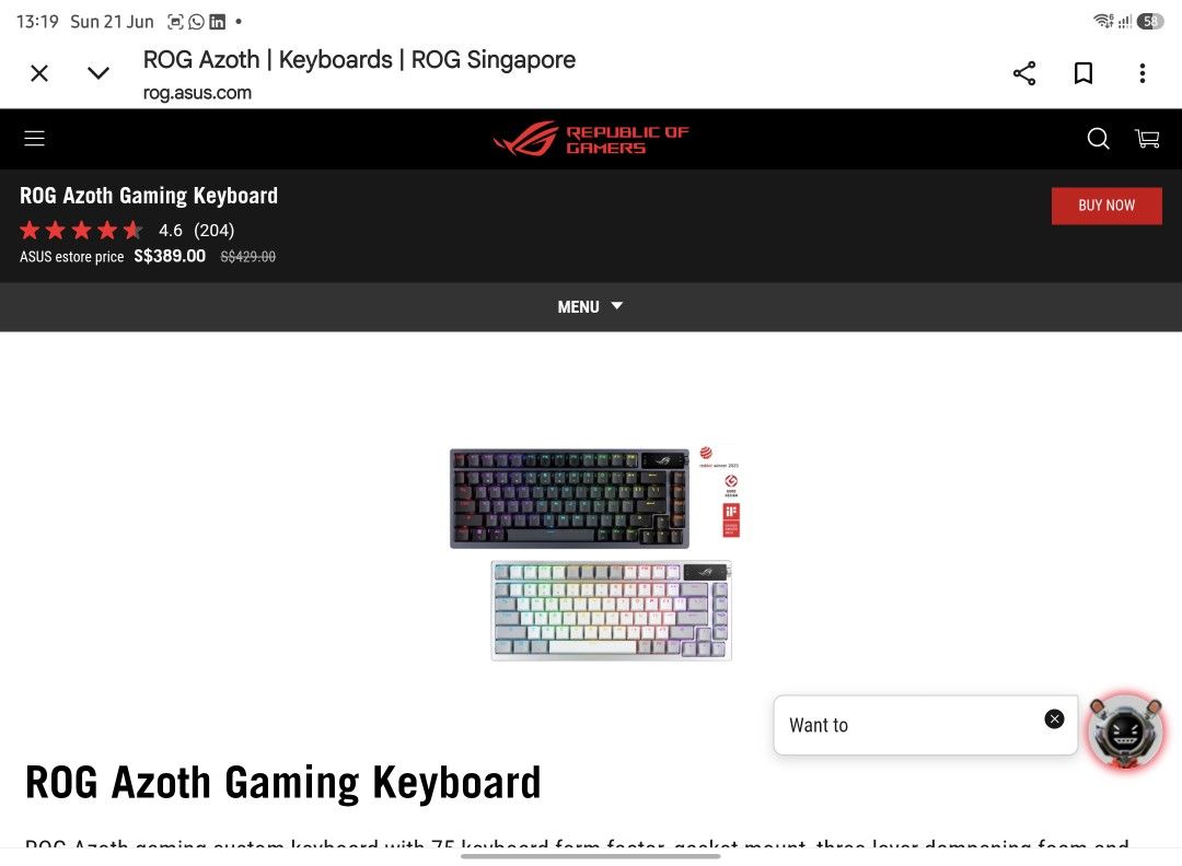 ROG Azoth Gaming Keyboard488367590579916801