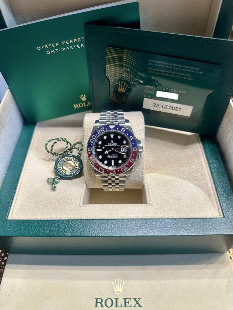 Rolex GMT-Master II Pepsi Jubilee (Category: Luxury Watches) located in Manila. Submitted by hourglassgalleryph (Listing ID 1445124767, Image 3). Description: LOWEST FIND‼️ Discontinued Pepsi 🔥 (2 Units On Hand) For Sale/ Trade : 2021 (Dec) NFC - 🏷️ ₱1.495M only! 2024 NFC - 🏷️ ₱1.545M only! - both still negotiable Rolex GMT-Master II Pepsi Jubilee 🔵🔴 Ref # : 126710BLRO 40mm SS Case + Jubilee Bracelet Dated 2021 December - Warranty until Dec 