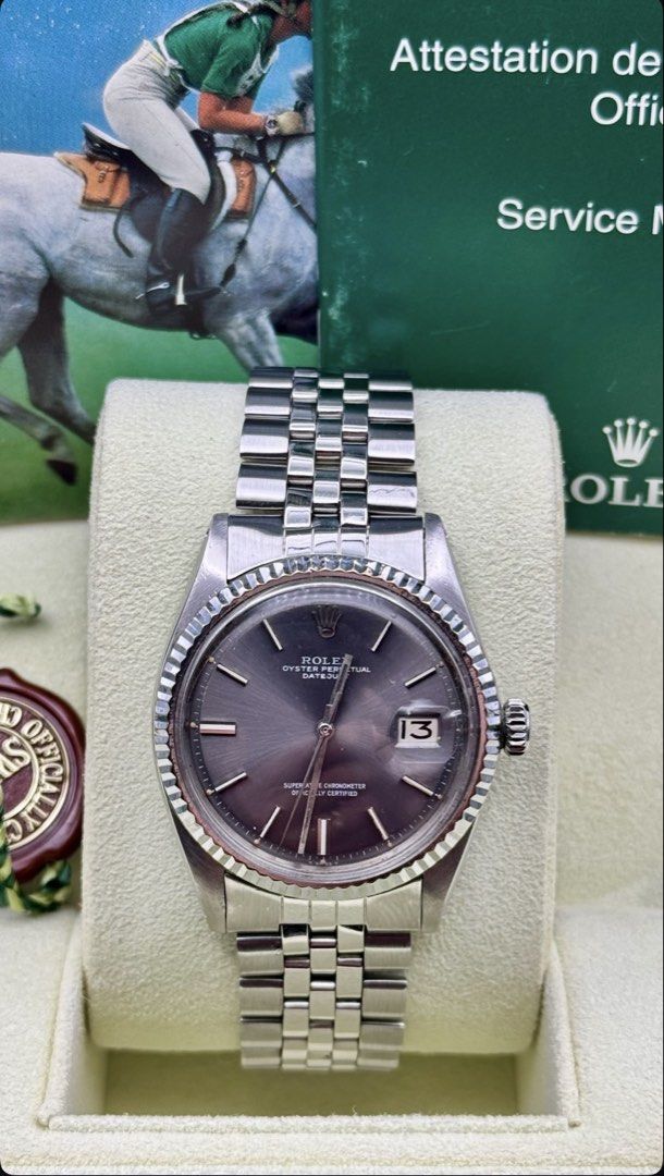 Rolex Oyster Perpetual Datejust Watch (Category: Luxury Watches) located in Manila. Submitted by ams.777 (Listing ID 1445059226, Image 1). Description: Rolex Datejust 36mm Grey Pie pan dial 1971 year model 1601 9/10 condition Comes with watch, box, manuals, tags, links and free authentication papers Open for authentication ✅ 📩 to avail and for more info 😊.