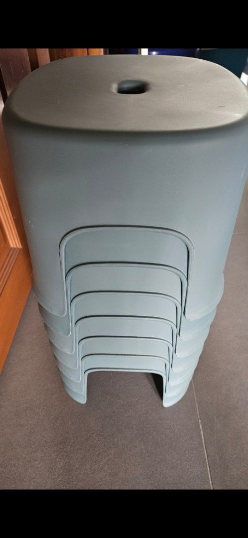 Stackable Plastic Stool (Category: Chairs) located in Singapore. Submitted by KellyRR (Listing ID 1445092196, Image 2). Description: Stools - lightly used Dimensions: 23 by 26 cm Total 7 in number. Can opt for picking up separately or take the entire lot..