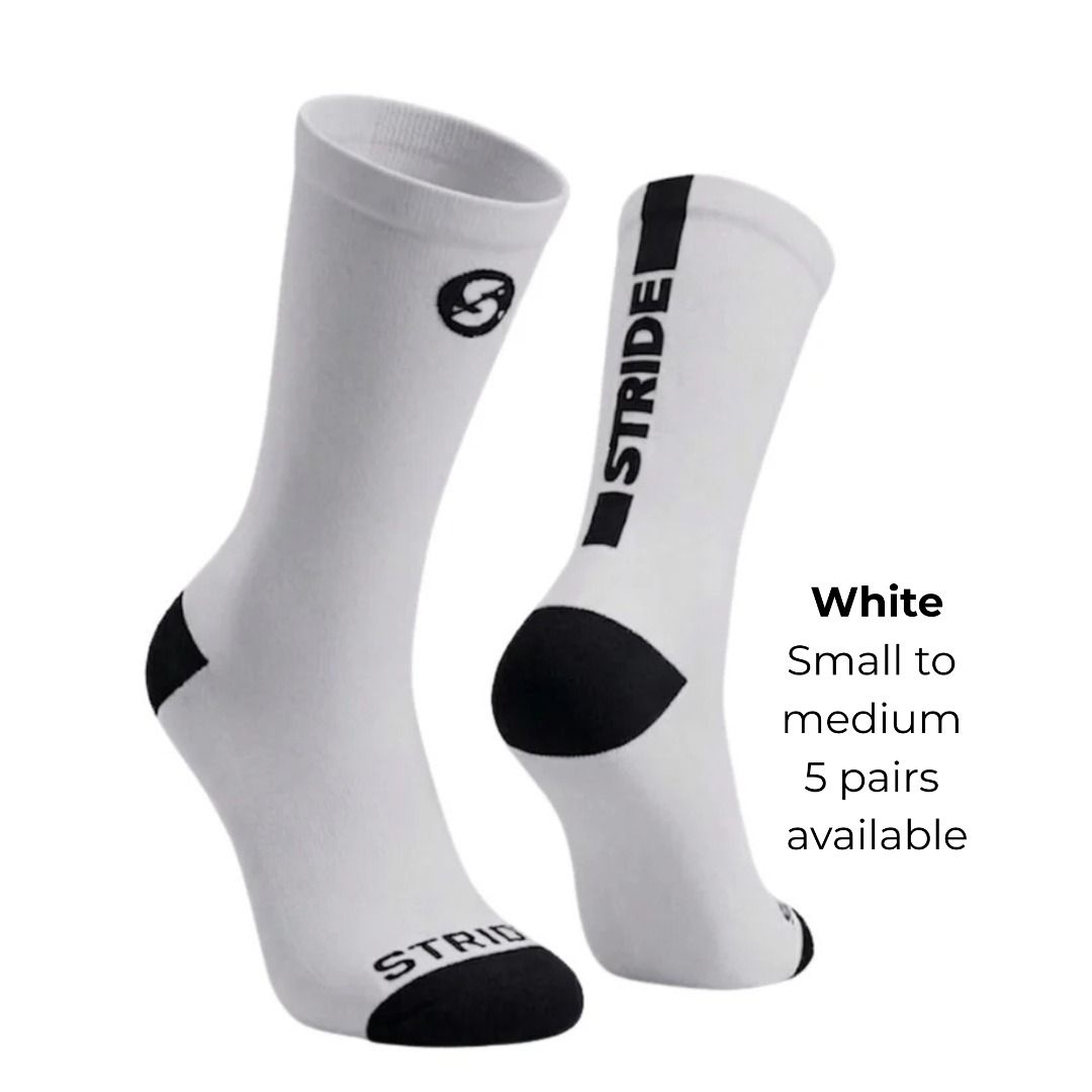 Stride White Socks Small to Medium - 5 Pairs Available (Category: Socks) located in Baguio. Submitted by Zibs_Collection (Listing ID 1445099365, Image 1). Description: - White socks with black heel and toe accents - Features the Stride logo - Size: Small to Medium - Available: 5 pairs - Ideal for sports or everyday wear location: Baguio City Nationwide shipping, s/f applies..