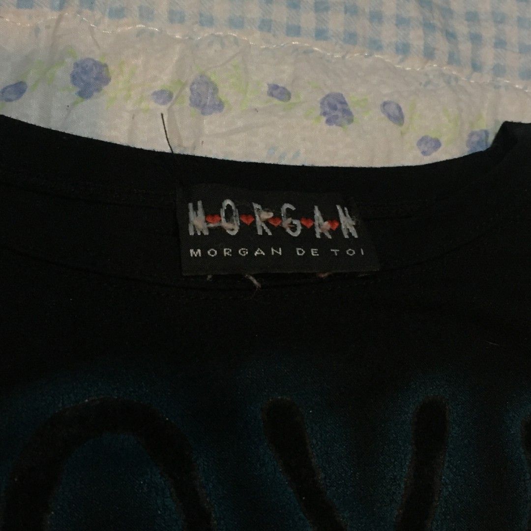 Morgan De Toi Rare Vintage Y2K 2000s Flocked Airbrush Longsleeve Top — Black (no ww) (Category: Longsleeves) located in Santa Rosa. Submitted by katheque.vivre (Listing ID 1445215880, Image 3). Description: ─── ☾ ─── ( item details ) ⋆˚✦┈• vintage morgan de toi y2k flocked airbrush long-sleeve top (black) ⋆˚✦┈• price: 800 PHP ⋆˚✦┈• condition: vintage preloved, good 7.5/10 condition (shows normal light lint/wear). ☆ brand: morgan de toi (vintage) 