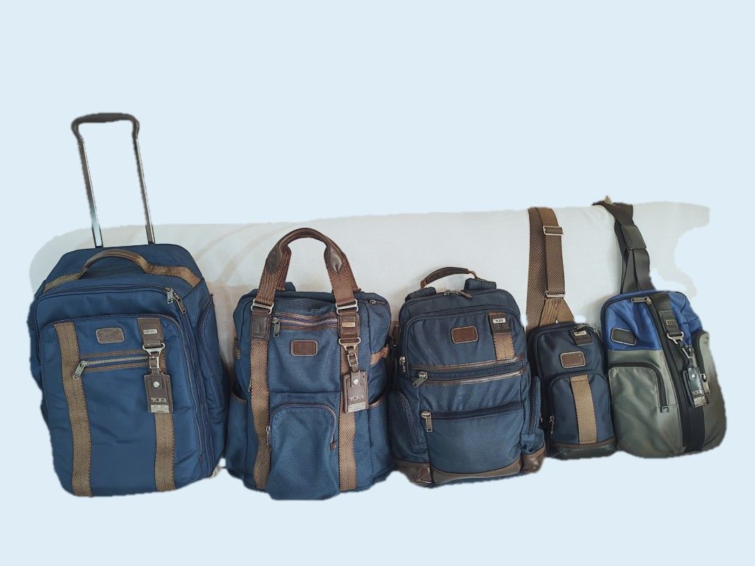 TUMI AUTHENTIC BAGS (Category: Luxury Bags & Wallets) located in Iloilo. Submitted by blancroger_tumi (Listing ID 1445050404, Image 1). Description: - Tumi Authentic Bags - Includes: Rolling carry-on, w way Tote/Backpack, backpack, Body bag - Material: Blue Ballistic nylon with brown leather accents - Versatile: Ideal for travel or daily use - Authentic.