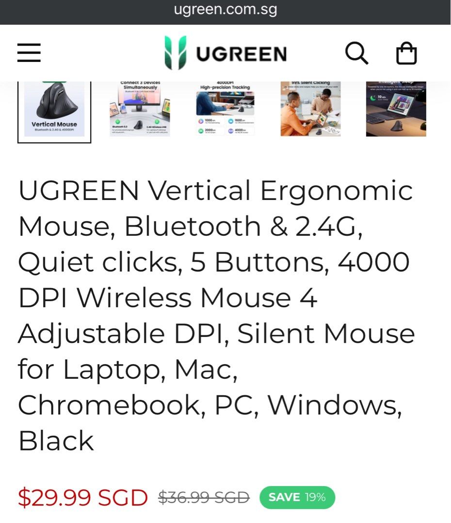 UGREEN Vertical Ergonomic Mouse Bluetooth 2.4G 4000DPI Wireless488612628803112961
