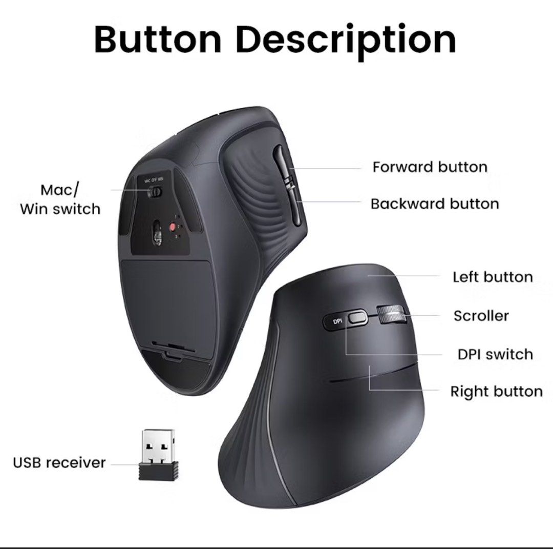 UGREEN Vertical Ergonomic Mouse Bluetooth 2.4G 4000DPI Wireless488612628803112965