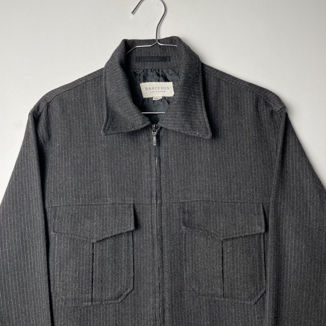 Vintage Barcedos Exchange Zip-Up Pinstripe Wool Jacket (Category: Coats, Jackets and Outerwear) located in Baguio. Submitted by archival.store (Listing ID 1445159130, Image 2). Description: Vintage Barcedos Exchange Zip-Up Pinstripe Wool Jacket Shoulders 18 Chest 18 Sleeves 23 Length 27 Great Condition ₱1800 .