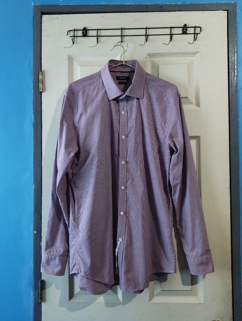Wharton Long Sleeve Shirt (Pink) (Category: Formal Shirts) located in Muntinlupa City. Submitted by ea.decluttr (Listing ID 1445080260, Image 1). Description: Wharton Long Sleeve Button-Up Shirt Slim-Fit Color: Pink Dimes: Length: 30.5 Chest Width: 21 Arm Sleeve: 24.5 Shoulder: 18.5 Issue: Small stain on collar part, but barely noticeable..