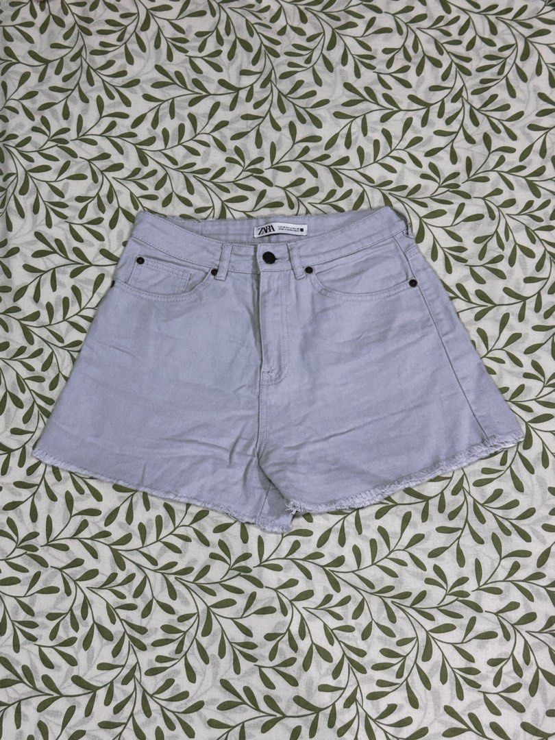 zara light purple denim shorts (Category: Shorts) located in Bacoor. Submitted by ukhayz (Listing ID 1445142074, Image 1). Description: zara light purple violet denim shorts raw hem high waist waist: 28 in.